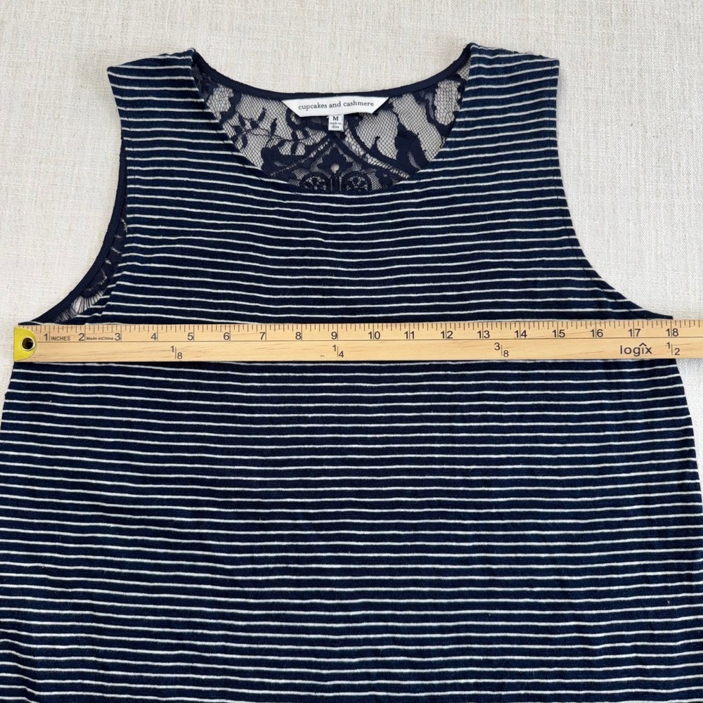 Cupcakes and Cashmere Navy White Striped Lace Back Tank Top Womens Size Medium - Picture 11 of 16
